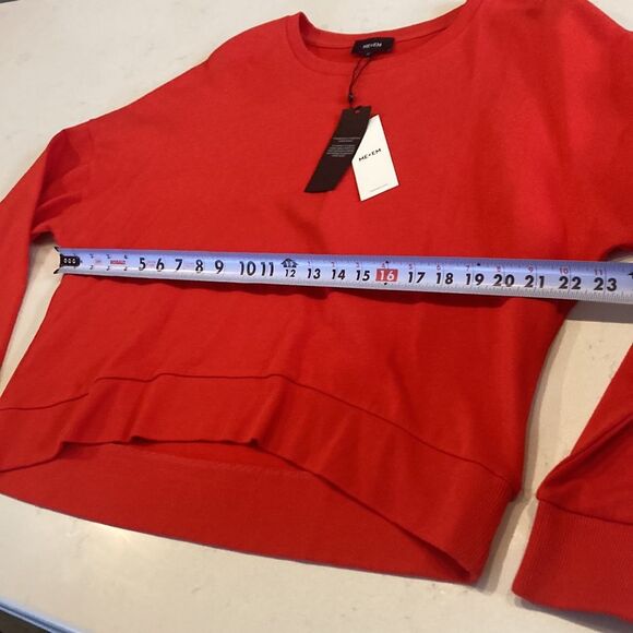 NEW ME+EM Red Cotton Crew Sweatshirt Curved Hem Sweater Size 16 - Picture 8 of 9